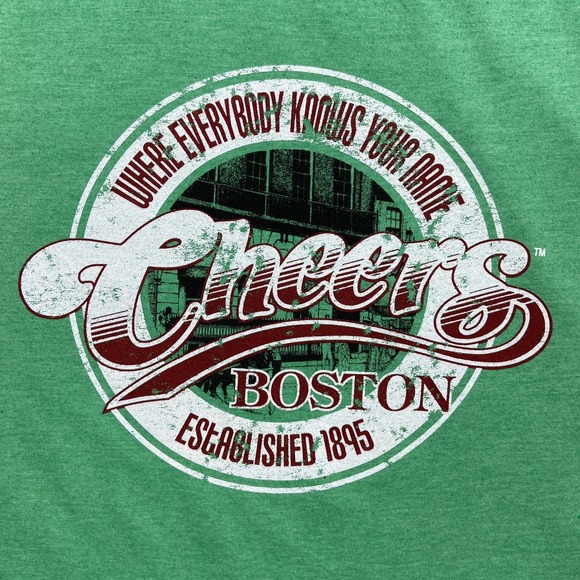 Cheers T Shirt XL Green Logo Spell Out where Everybody Knows Your Name Boston - Picture 2 of 7